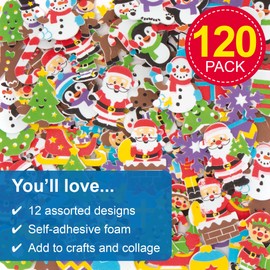 Baker Ross Christmas Foam Stickers - Pack of 120, Christmas Arts and Crafts Stickers for Kids (AT302)