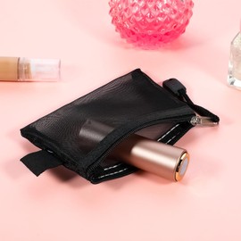 5 Pcs Mini Zipper Mesh Bags Key Holder Coin Purse Small Makeup Bag for Purse Cosmetic Travel Toiletry Bag Clear Travel Kit Small Item Cosmetic Organizer (Black, One Size)