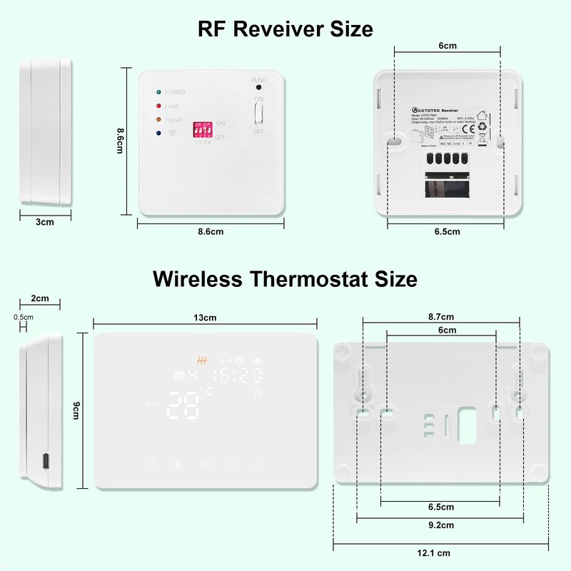 KETOTEK Smart Wireless Thermostat with RF Receiver for Boiler, Compatible