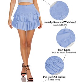 MIYIEONZ - Minifalda de cintura alta para mujer, dobladillo con volantes, acampanada, informal, con vuelo, minishort por debajo, ideal para la playa, Azul/claro, Small