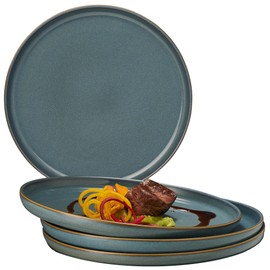 Mesa Uno Ceramic Stoneware Dinner Plates Set of 4, Raised Rim Portuguese Ceramic Plates, Modern Simple Artisan Ceramics Design- Freezer Oven & Microwave Safe Plates (Blue, 8.6" Dinner Plate)