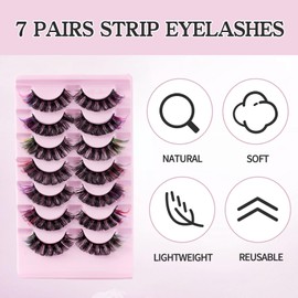 Yunova Russian Strip Lashes 3D Fluffy False Eyelashes, Lightweight Feather-Like Manga Lashes with Cotton Lash Band, Seamless Natural Fit for Big Eye Makeup Look, 7 Pairs Reusable Volume Lashes