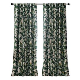 DriftAway Tropical Leaves Botanical Pattern Blackout Room Darkening Back Tabs Lined Thermal Insulated Energy Saving Window Curtains 2 Layers 2 Panels Each 52 Inch by 84 Inch Linen Textured Green