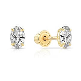 14k Yellow Gold Oval Cubic Zirconia Stud Earrings, Secure Screw-backs Closure (YG 5MMX3MM)