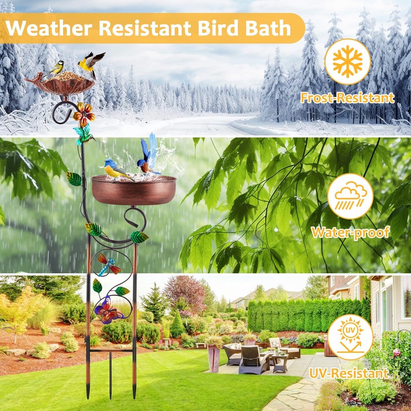 YOFOVI 2 In 1 Bird Bath for Outside, Freestanding Large