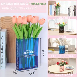 Book-Shaped Flower Vase, Book Lovers Gifts, Aesthetic Room Decor Cute Blue Vases & Must-Have for Home, Bookshelf, Bedroom & Office Decor for Women Like Mothers Day(Blue)