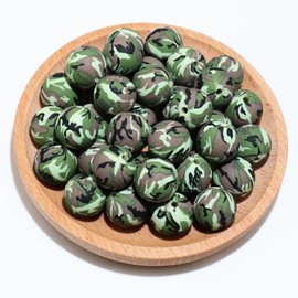 MONSEALYT 36pcs Silicone Beads for Bracelet Keychain Making Pens 15mm Bulk Flower Leaf Print Spring Focal Silicone Loose Beads Necklace DIY Craft Jewelry Accessories Supplies (Camouflage-15mm)