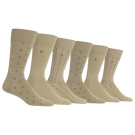 Chaps Men's Classic Dress Crew Socks-3 Pattern and Solid Color Designs, Diamond Khaki (6 Pairs), 6-12