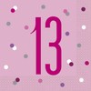 Dazzling 13th Glitz Pink & Silver Luncheon Napkins (16cm) -