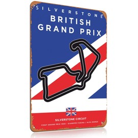 Britain Grand Prix Circuit F1 Gifts Metal Signs Vintage Uk Wall Art F1 Gift for Formula One Fans Gifts for Men Garages, Man Cave, Home Offices and Game Rooms Flag Sign Plaques Decorations