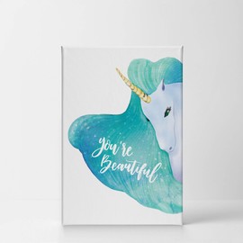 Smile Art Design You're Beautiful Quote Wall Decor Watercolor Paint Unicorn Gift CANVAS PRINT Kids Room Decor Wall Art Baby Room Decor Nursery Decor Ready to Hang Made in the USA- 17x11