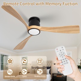 iTni 52inch Ceiling Fan with Lights,Wood Flush Mount Ceiling Fans with Remote Control,Dimmable Light,3 CCT,6 Speeds,Noiseless DC Motor,Ceiling Fan for Bedroom,Living Room,Office,Indoor,Natural Wood