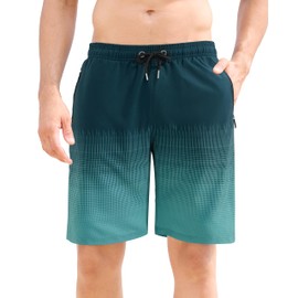 APTRO Men's Swimming Shorts Swimming Trunks Long with Mesh Lining Quick-Drying Board Shorts with Zip Pockets Sports Shorts, Green, XXL