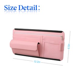 Car Sun Visor Organizer, Car Visor Pocket Wallet Pouch Holder, Vehicle Sunshade Glasses Case Storage Bag with Multi-Pocket Net Zipper, Auto Interior Accessories Universal for SUV Truck Van (Pink)