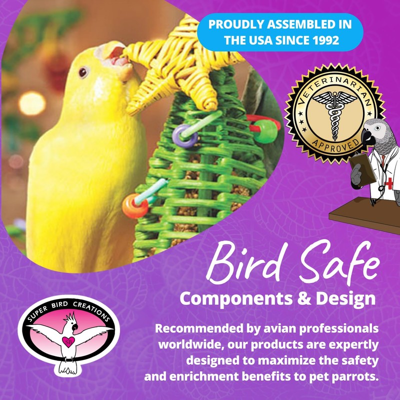 Super Bird Creations SB872 Mini Xmas Tree Bird Toy, Small/Medium