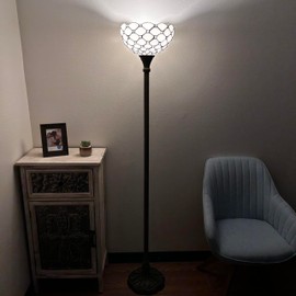 enjoy decor lamps Tiffany Torch Floor Lamp White Stained Glass Crystal Beans LED Bulb Included for Living Room Bedroom Office Hotel 12" W*12'D*66" H