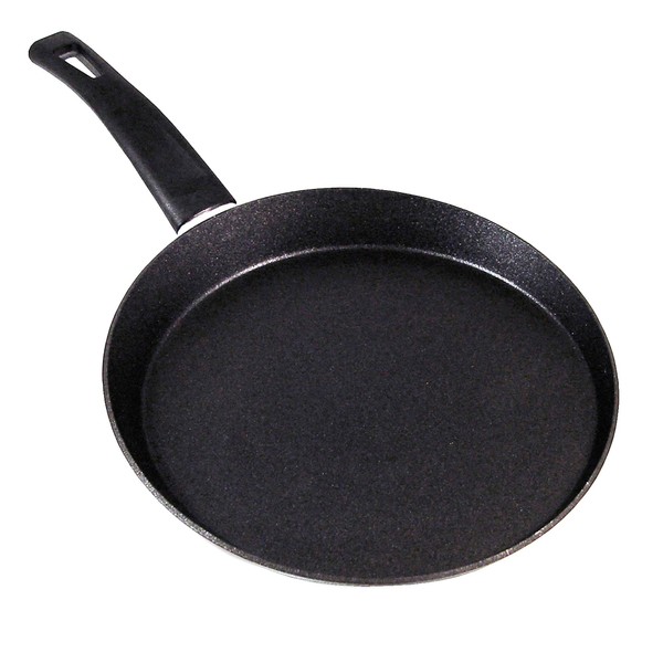 Point-Virgule Cast Iron Crepe Pan Induction with Non-Stick Coating and Ergonomic Handle without Lid Pan Kitchen Pan 24 cm PFOA Free Black