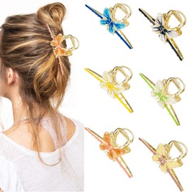 Whaline 6Pcs Butterfly Hair Claw Clips Large Non-Slip Strong Hair Claws Spring Butterfly Hair Clips Colorful Hair Claws Elegant Hair Accessory for Women Girls Long Thick Thin Curly Hair