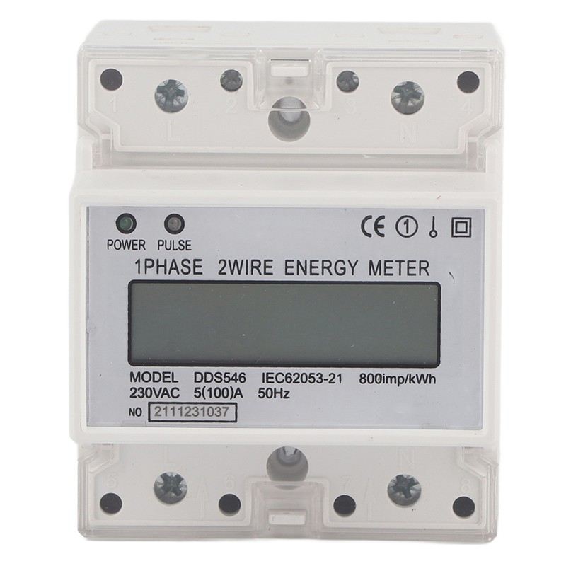 Single Phase 5-100A 230VAC Energy Meter DIN Rail Digital LCD