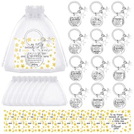 12 Sets True Friends Keychain with Greeting Cards Organza Bags Friendship Gifts for Bestie Best Friend Inspirational Star Keychain Bulk for Women Birthday Leaving Going Away Gift