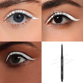 Color Mirror Smudge Proof Eyeliner, Waterproof Retractable Eye liner with Brush, Matte and Shimmer Eyeliner Pencil, Creamy Texture, Long lasting & Smooth(02 White Matte)