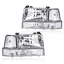 G-PLUS Headlights, Compatible with 1992-1996 Bronco/1992-1996 Ford F150 F250 F350 Super Duty Headlamps w/Corner Signal, Driver Side & Passenger Side, Clear lens Chrome Housing Clear Reflector