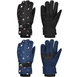 2 pares de guantes para niños de invierno, nieve, impermeables, gruesos, cálidos, resistentes al viento, para niñas y niños