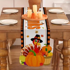 Camino de mesa Give Thanks - Mantel de pavo para decoración de fiestas, caminos de mesa de Acción de Gracias, 72 pulgadas de largo, color naranja, decoración de Acción de Gracias para mesa (Acción de