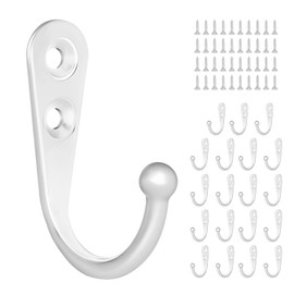 20 Pcs Small Key Hooks for Hanging, Key Holder, Wall Mount Hook with Stainless Steel Screws, Command Hooks Utility Hangers for Key, Hat, Cup, Coat, Picture (White)