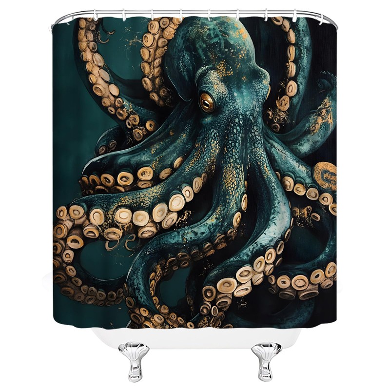 Octopus Shower Curtain Nautical Underwater Ocean Coastal Animals Adventure Wildlife
