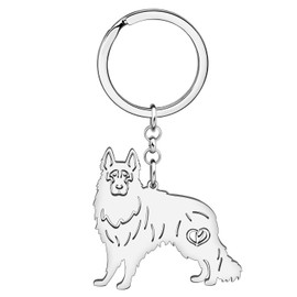 OUSIO Stainless Steel 18K Gold Plated German Shepherd Dog Keychain Cartoon Puppy Key Ring For Women Wallet Car Bag Charm Gift (Silver)
