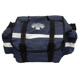Primacare KB-RO74-B First Responder Trauma Bag, 17" x 9" x 7", Blue — EMT/EMS Medical Supply Organizer with Padded Dividers, Multiple Compartments, Side Pockets, Reflective Strip, Durable Design