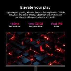 Pixio PX248 Prime V2 Black 24 inch 180Hz Refresh Rate FHD 1080p Resolution Fast-IPS Panel 1ms GTG Response Time Adaptive Sync LED Built-in Speakers Tilting Stand Gaming Monitor