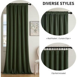 Joydeco Dark Olive Velvet Curtains 108 inch Length 2 Panels, Luxury Blackout Rod Pocket Thermal Insulated Window Curtains, Super Soft Room Darkening Drapes for Living Room Bedroom,W52 x L108 inches