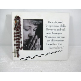 MDF footprints freestanding photo frame 4 x 6 inch with rosary beads