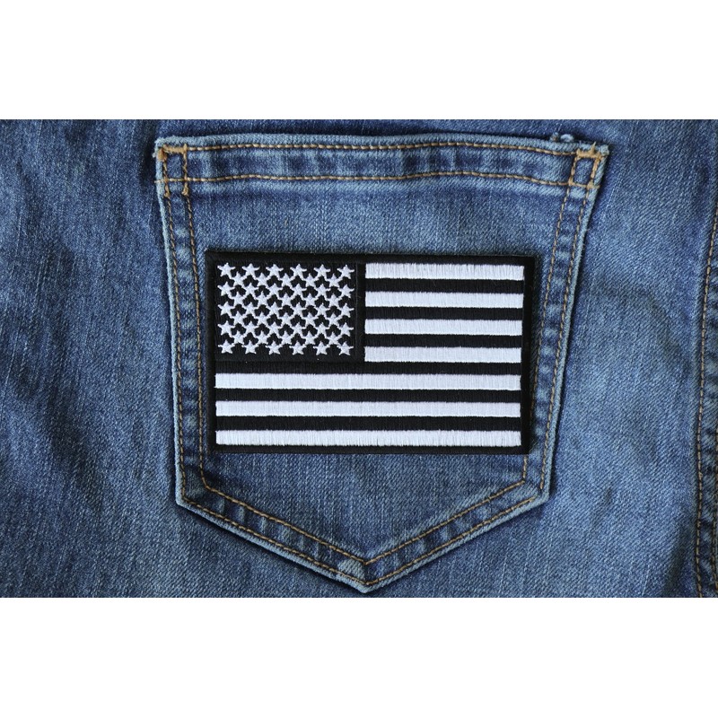 US Flag Black White Patch 4 Inch - 4x2.5 inch.