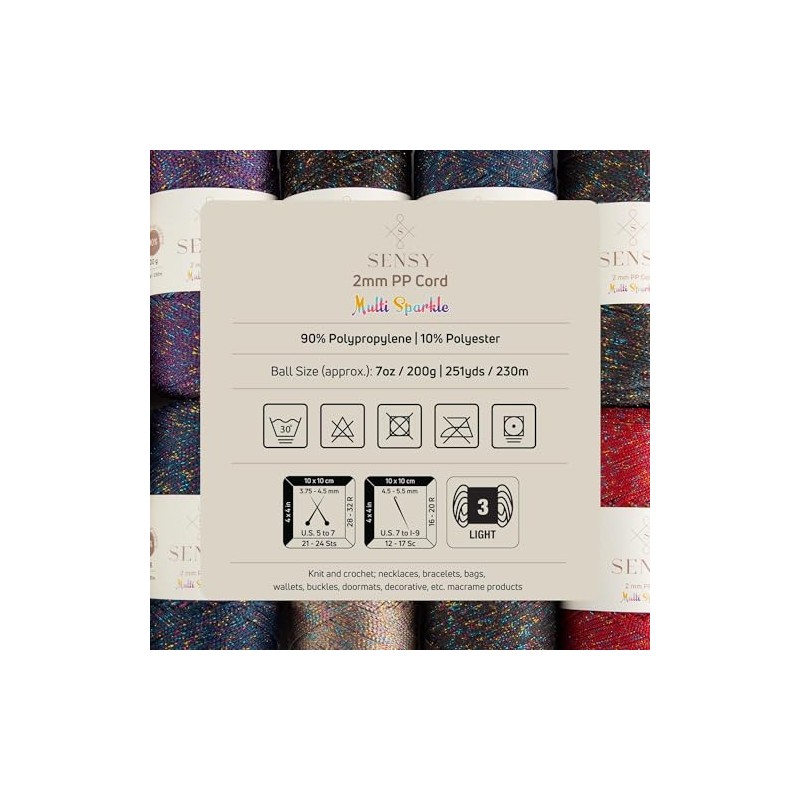 5 Skeins of Sensy Premium 2mm 251 Yards Sparkle Polyester