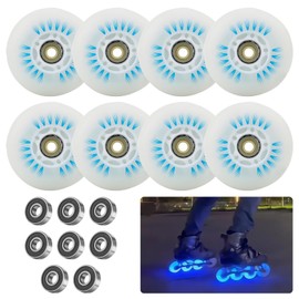 PORFOYO Inline Skate Wheels, 76 mm Luminous Roller Skates Wheels, Pack of 8, Inline Skate Parts Wheels with Ball Bearings, Universal PU Wheels for All Types of Roller Skates (76 mm)