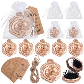 Framendino, 20 Pack Rose Compact Mirrors Brush Bulk Wedding Party Favors Including Pocket Mirrors Comb Thank You Tag Organza Bag and Jute Twine for Bridal Shower Souvenirs