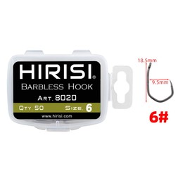 Pack of 50 PTFE Coated Stainless Steel with High Carbon Content, Barbless Fishing Hooks with Eyelet Fishing Accessories (FBA-8020-6)