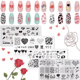 RUNRAYAY Love Series Nail Stamping Plates for Nails Image Valentine's Day Theme, Nail Templates Nail Stencils for Nails Art Stamping Kit Nail Stamp Plates Set Printing Tools for Women Girls DIY 4 Pieces