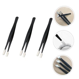 Housoutil 3pcs Stainless Steel Flat Tweezers for Eyelash Application and Stamp Collecting Ergonomic Design for Makeup and Esd