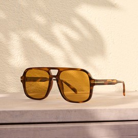 Cyxus Oversized Aviator Sunglasses for Women Trendy Shades UV Protection for Beach Music Festivals Shopping（1240Y10 Yellow Lens Tortoise Frame）