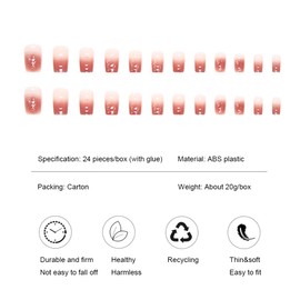 Viwind Short Sqoval Press on Nails,Light Red Gradient Glitter French Fake Nails Kits with Glue,Natural Reusable Stick On Nails in 12 Sizes-24 Square Artificial Acrylic Nails for Women-Reddish Brown