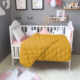 BEDSUM 100% Brushed Microfiber Down Alternative Toddler Comforter, Ultra Soft Lightweight and Warm Breathable Crib Quilted Blanket for Nursery Stroller Bed, 43x60 Inches, Yellow