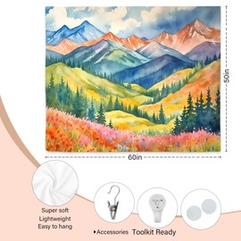 Exqcom Maximalist Mountain Floral Tapestry, Mountain Wall Decor, Colorful Abstract Nature Scenic Wildflowers Tapestries Wall Blanket for Home Bedroom Living Room Decor, 50x60 Inch