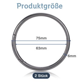 Pack of 2 Carabiner Round 75 mm Outer Diameter Carabiner Large Stainless Steel Carabiner Hook Large Carabiner Hook Round Key Ring Large for Key Chains, Bags, DIY Crafts (Black)