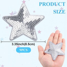 PAGOW 9 Pcs Sequins Star Iron on Patches, Embroidery Sequin Patches on Clothing, Shiny Bulk Iron-on Patches Decoration, Sew on Star Patches for Hats, Jeans, Jackets, Bags (Silver)