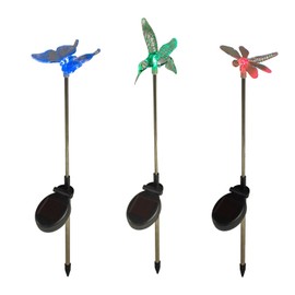 Lights4fun 3er Set Solar Stableuchten Gartendeko Libelle Kolibri Schmetterling Solarlampen für Außen Garten Wegeleuchten Außen Solar Gartenleuchten für Außen