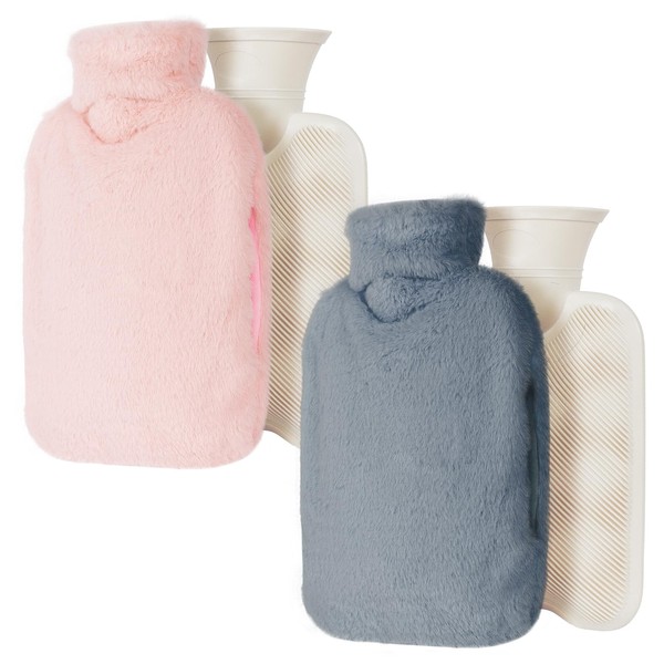 Hot Water Bottle, Set of 2, Cute Hot Water Bottle, Cover Included, Water Injection Type, Leak Prevention, Cold Protection, Eco Hot Water Bottle, Anti-Fatigue, Unisex, Present, Heating Equipment, Reusable Use, Thermal Goods, Energy Saving, 3.3 gal (1 L)
